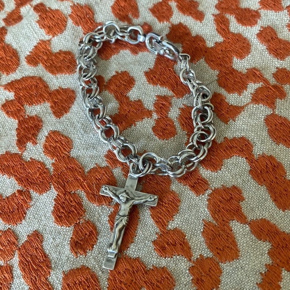 Sterling silver charm bracelet with a 925 vintage crosse - Picture 4 of 10